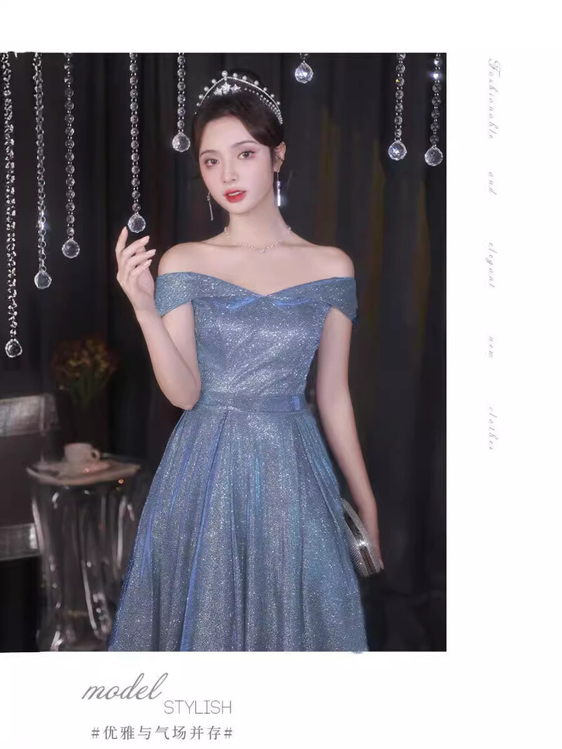 Νέο στιλ 2025 λαμπερό βραδινό φόρεμα με έναν ώμο, ελαφριά πολυτέλεια, εξειδικευμένο, λεπτό, υψηλής ποιότητας, κορυφαίο, υψηλής ποιότητας φόρεμα τοστ