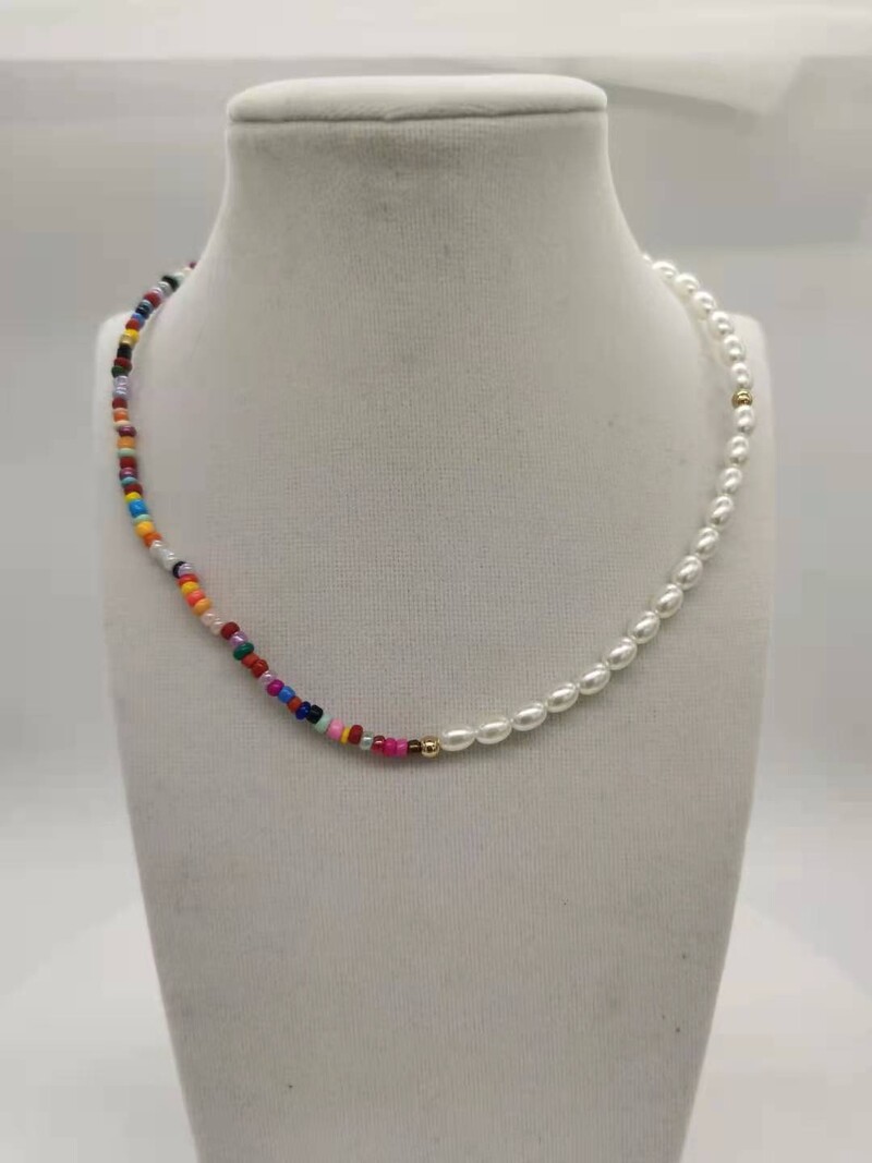 Rīsu pērlīšu kaklarota Pērļu kaklarota Rīsu pērlīšu kaklarota Eiropas un Amerikas stila pērļu kaklarota ar pērlēm un rīsu pērlītēm 45 cm