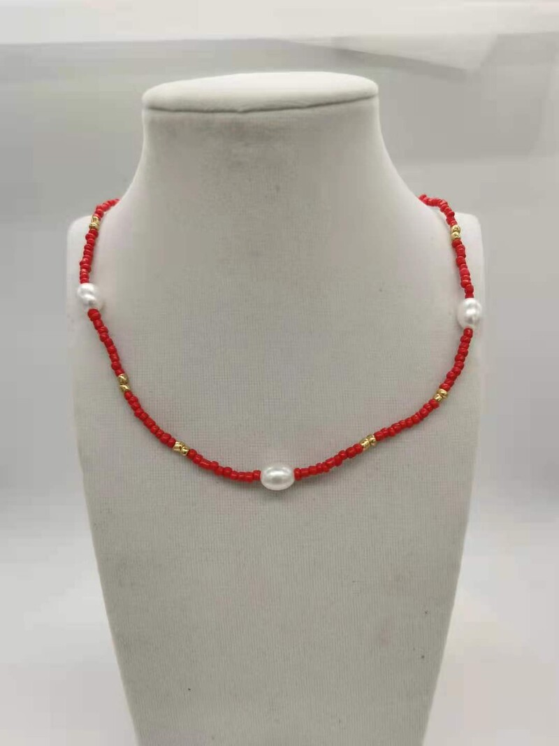 Rīsu pērlīšu kaklarota Pērļu kaklarota Rīsu pērlīšu kaklarota Eiropas un Amerikas stila pērļu kaklarota ar pērlēm un rīsu pērlītēm 45 cm