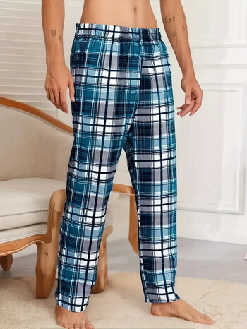 2025 m. naujos tarpvalstybinės medvilnės imitacijos pižamos, pavasario ir rudens stilingos laisvalaikio languotos kelnės vyrams ir moterims, laisvos tiesios namų kelnės