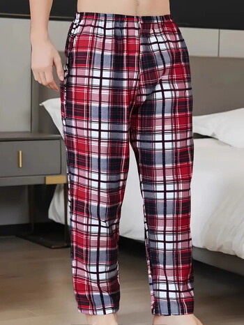 2025 m. naujos tarpvalstybinės medvilnės imitacijos pižamos, pavasario ir rudens stilingos laisvalaikio languotos kelnės vyrams ir moterims, laisvos tiesios namų kelnės