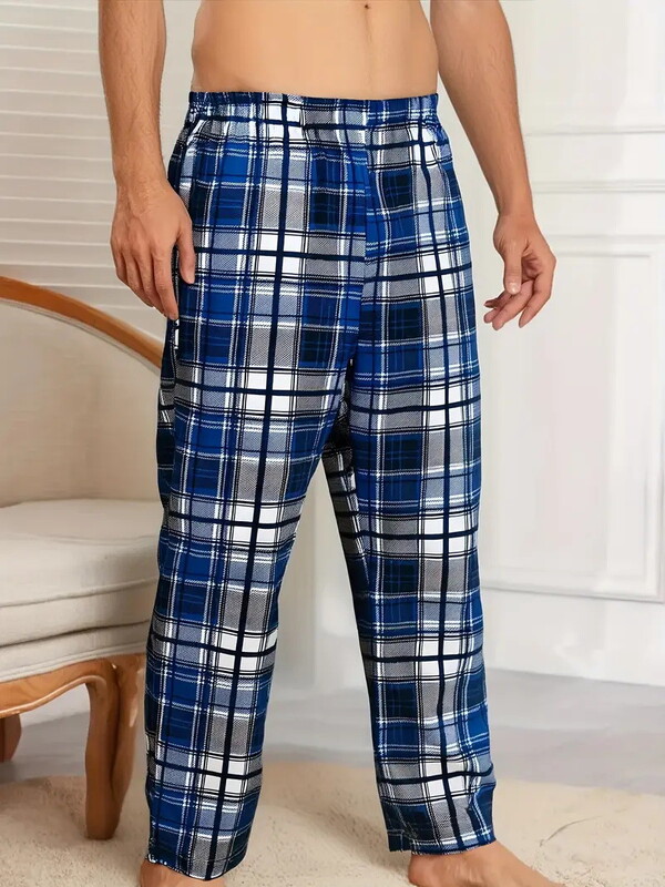 2025 m. naujos tarpvalstybinės medvilnės imitacijos pižamos, pavasario ir rudens stilingos laisvalaikio languotos kelnės vyrams ir moterims, laisvos tiesios namų kelnės