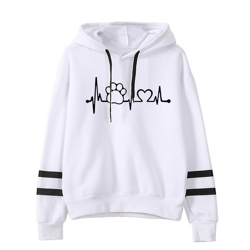 Hanorac cu dungi și bare paralele cu imprimeu ECG pentru comerț exterior transfrontalier, toamnă și iarnă, pentru bărbați și femei europeni și americani, topuri și paltoane lejere