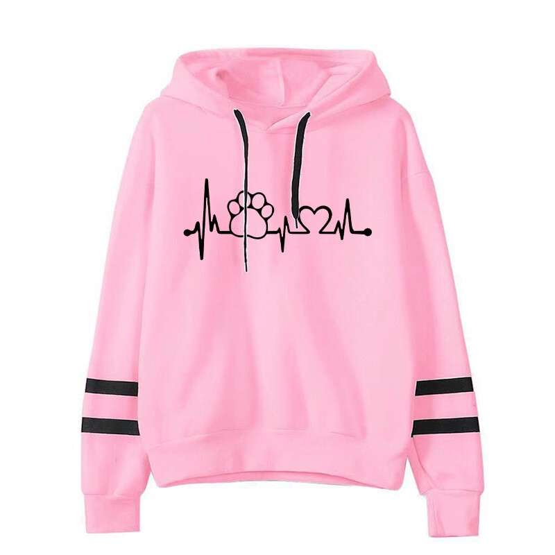 Hanorac cu dungi și bare paralele cu imprimeu ECG pentru comerț exterior transfrontalier, toamnă și iarnă, pentru bărbați și femei europeni și americani, topuri și paltoane lejere