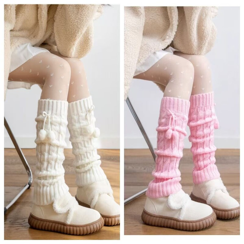 Ροζ κάλτσες για κορίτσια σε στυλ μπαλέτου Lolita, χαριτωμένες γούνινες κάλτσες JK, ζεστές πλεκτές κάλτσες για τα πόδια για το φθινόπωρο και τον χειμώνα