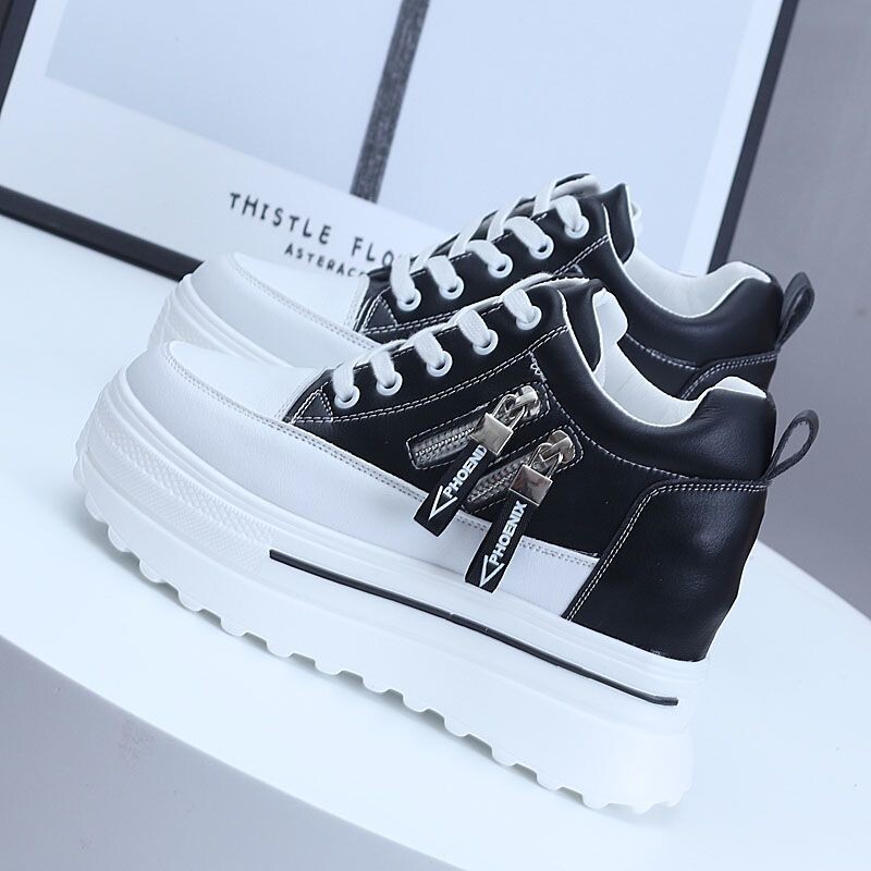 Pantofi sport pentru femei, albi, toamna 2024, stil nou, universali, înalți, mici, casual, sport, cu talpă groasă