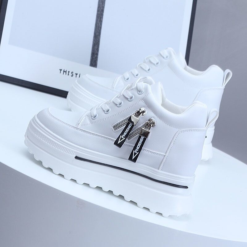 Pantofi sport pentru femei, albi, toamna 2024, stil nou, universali, înalți, mici, casual, sport, cu talpă groasă