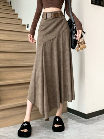 Ženska nepravilna gradijentna suknja, jesenski blagdanski stil s visokim strukom, vitki temperament, duga suknja, A-kroj i dizajn bokova