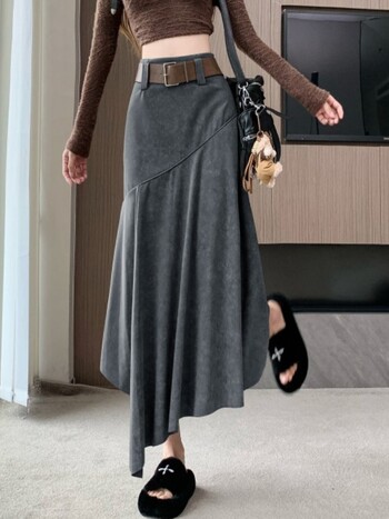 Ženska nepravilna gradijentna suknja, jesenski blagdanski stil s visokim strukom, vitki temperament, duga suknja, A-kroj i dizajn bokova