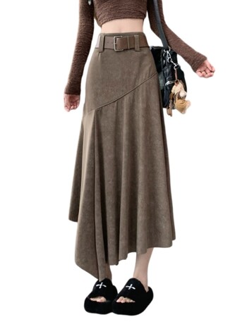 Ženska nepravilna gradijentna suknja, jesenski blagdanski stil s visokim strukom, vitki temperament, duga suknja, A-kroj i dizajn bokova