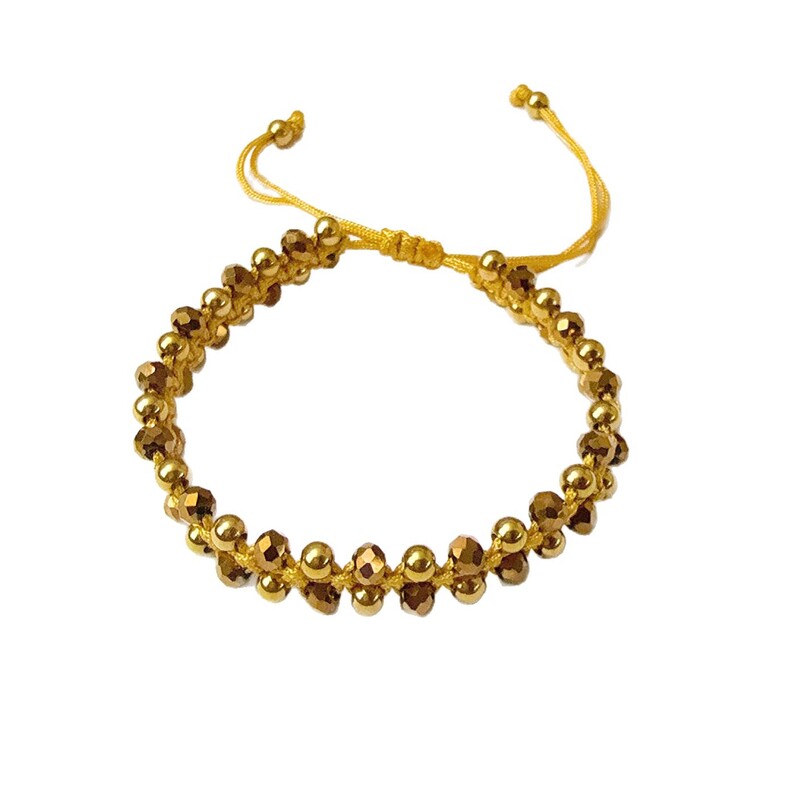 Pozlaćena, čvrsta narukvica od titanskog čelika sa zlatnim perlicama, koja zadržava svoju boju, za žene, ručno tkana narukvica s kristalima i perlicama, vrhunska narukvica