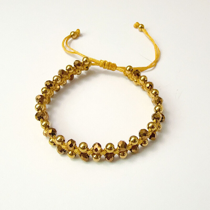 Pozlaćena, čvrsta narukvica od titanskog čelika sa zlatnim perlicama, koja zadržava svoju boju, za žene, ručno tkana narukvica s kristalima i perlicama, vrhunska narukvica