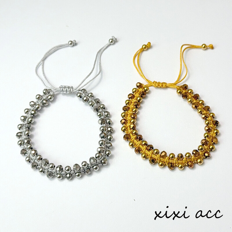 Pozlaćena, čvrsta narukvica od titanskog čelika sa zlatnim perlicama, koja zadržava svoju boju, za žene, ručno tkana narukvica s kristalima i perlicama, vrhunska narukvica