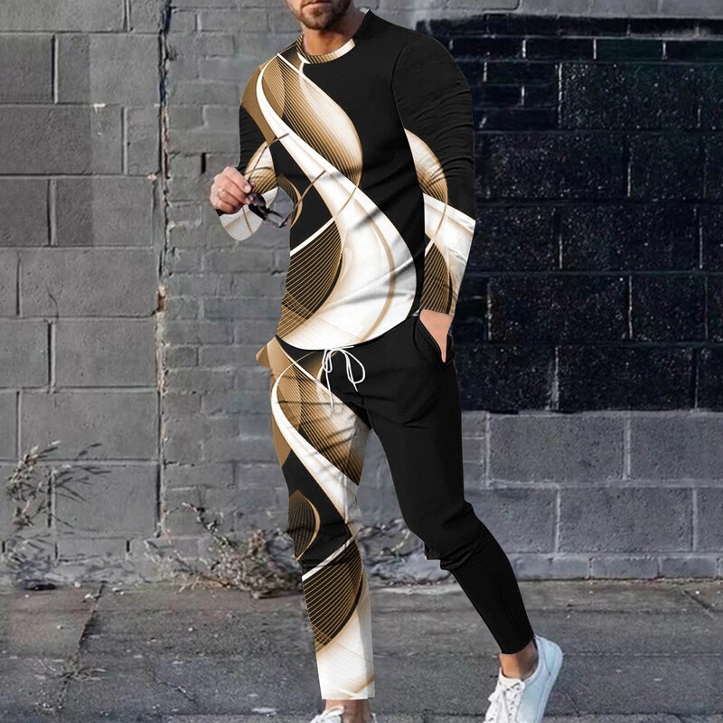 2025 m. Europos ir Amerikos tarpvalstybiniai pavasario ir rudens nauji vyriški kostiumai, madingi 3D spausdinti ilgomis rankovėmis megztiniai, rudens kostiumai