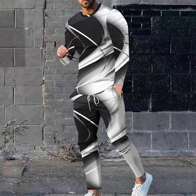 2025 m. Europos ir Amerikos tarpvalstybiniai pavasario ir rudens nauji vyriški kostiumai, madingi 3D spausdinti ilgomis rankovėmis megztiniai, rudens kostiumai