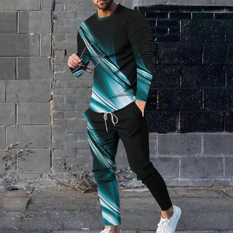 2025 m. Europos ir Amerikos tarpvalstybiniai pavasario ir rudens nauji vyriški kostiumai, madingi 3D spausdinti ilgomis rankovėmis megztiniai, rudens kostiumai