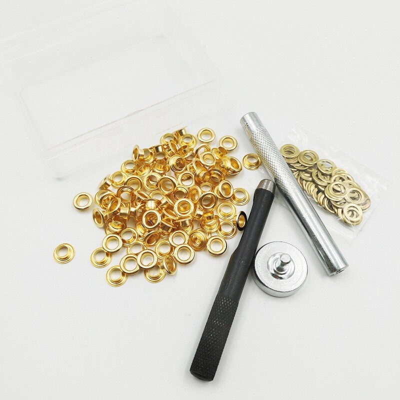 100 db 5 mm-es fűzőlyuk, réz fűzőlyukak, fűzőlyukcsat szerszámkészlet, fém réz kerek fűzőlyukak, fűzőlyukkészítő