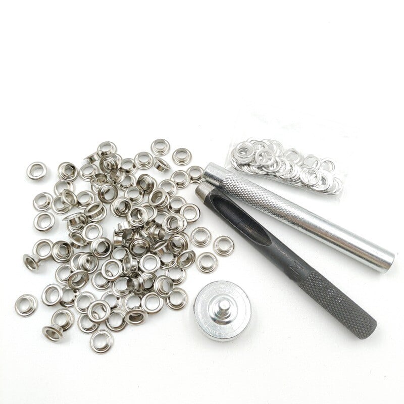 100 db 5 mm-es fűzőlyuk, réz fűzőlyukak, fűzőlyukcsat szerszámkészlet, fém réz kerek fűzőlyukak, fűzőlyukkészítő