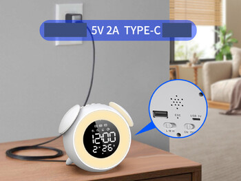 Įkraunamas spalvotas laikrodis su LED saulėlydžio laikmačiu ir miego lempute, lietimui jautrus, su spalvotu garsu ant naktinio stalelio, mažas žadintuvas