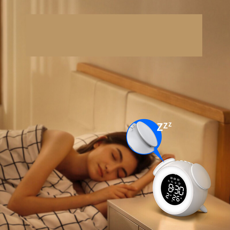 Įkraunamas spalvotas laikrodis su LED saulėlydžio laikmačiu ir miego lempute, lietimui jautrus, su spalvotu garsu ant naktinio stalelio, mažas žadintuvas