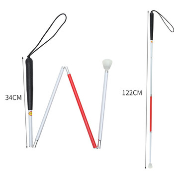 Бастун за сляпо, трекинг бастун от алуминиева сплав, червен и бял алуминиева сплав, 1,2 метра бастун за сляпо, въртяща се глава бастун