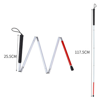 Бастун за сляпо, трекинг бастун от алуминиева сплав, червен и бял алуминиева сплав, 1,2 метра бастун за сляпо, въртяща се глава бастун