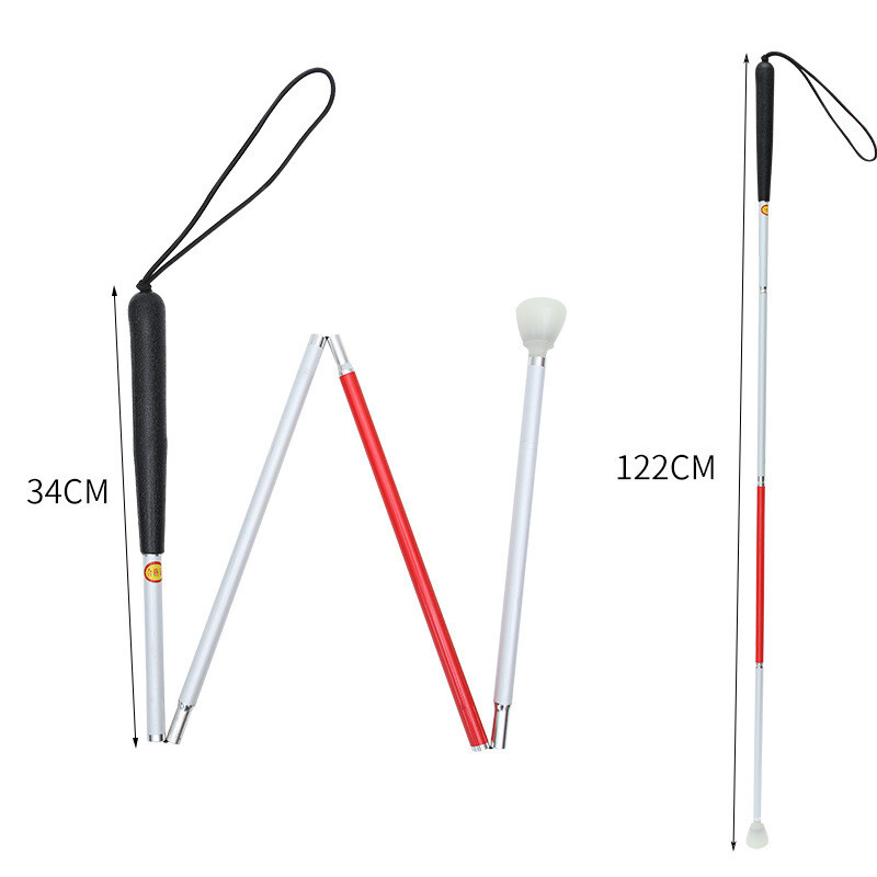 Бастун за сляпо, трекинг бастун от алуминиева сплав, червен и бял алуминиева сплав, 1,2 метра бастун за сляпо, въртяща се глава бастун