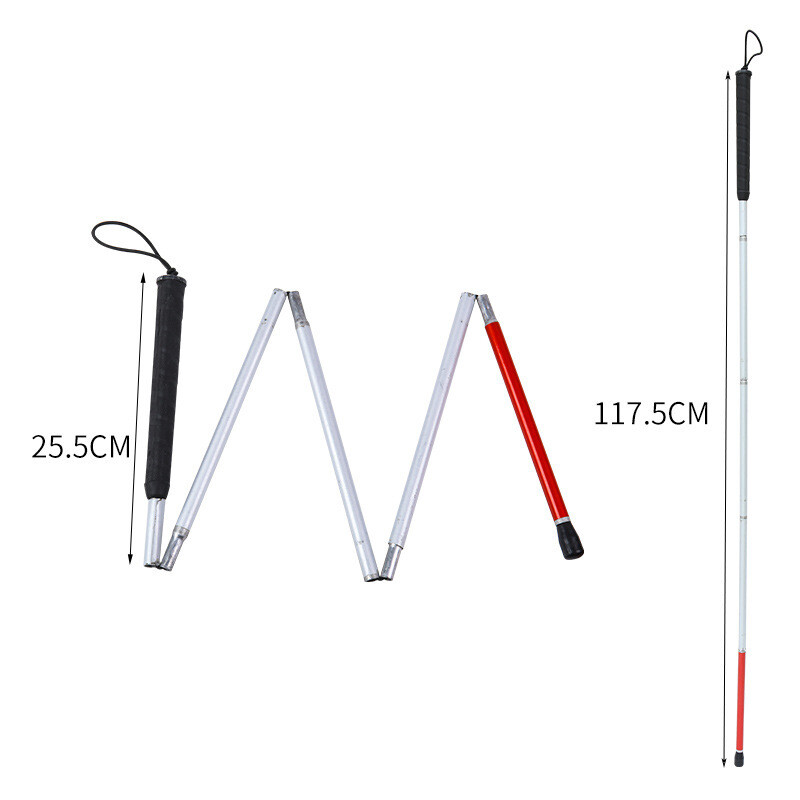 Бастун за сляпо, трекинг бастун от алуминиева сплав, червен и бял алуминиева сплав, 1,2 метра бастун за сляпо, въртяща се глава бастун