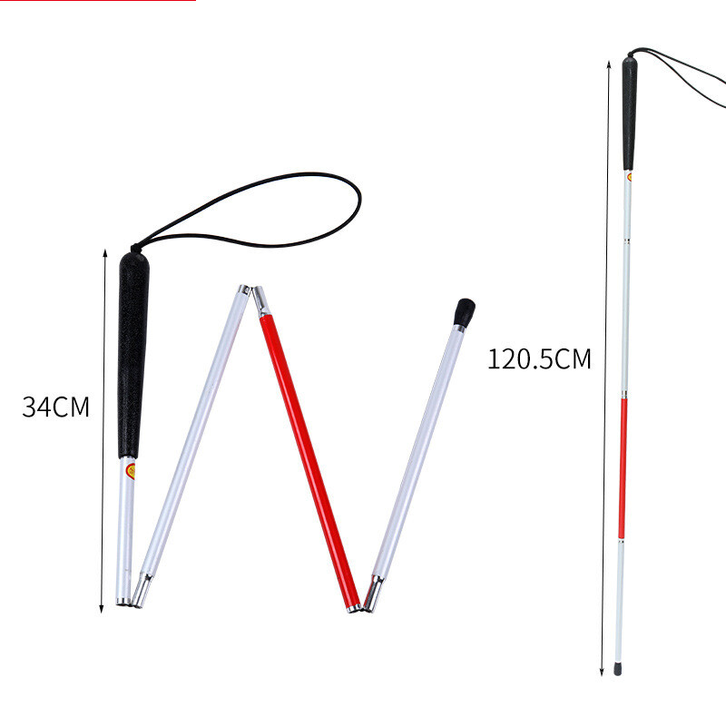 Бастун за сляпо, трекинг бастун от алуминиева сплав, червен и бял алуминиева сплав, 1,2 метра бастун за сляпо, въртяща се глава бастун