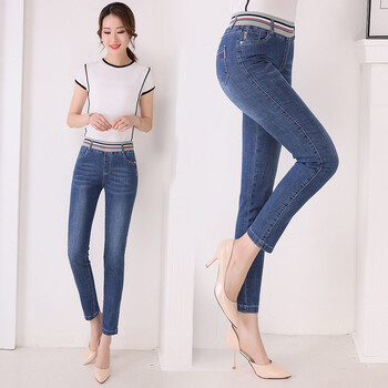 2025. gada deviņu punktu elastīgas džinsa bikses, sieviešu jaunas pavasara bikses ar augstu jostasvietu, elastīgas, maza izmēra, pieguļošas, zīmuļa tipa