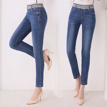 2025. gada deviņu punktu elastīgas džinsa bikses, sieviešu jaunas pavasara bikses ar augstu jostasvietu, elastīgas, maza izmēra, pieguļošas, zīmuļa tipa