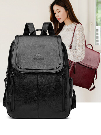 Раница за жени 2025 нова мека кожена раница в корейски стил, модерна дамска семпла модна чанта за пътуване с голям капацитет, ученическа чанта