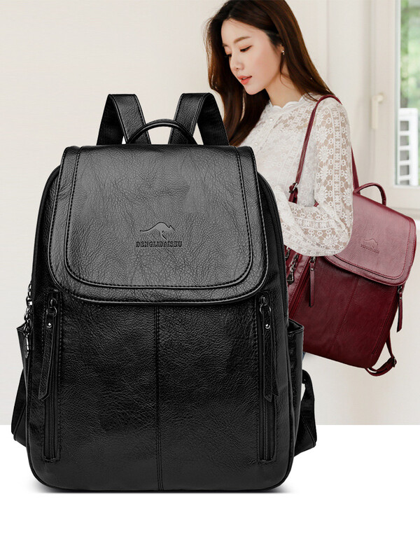 Раница за жени 2025 нова мека кожена раница в корейски стил, модерна дамска семпла модна чанта за пътуване с голям капацитет, ученическа чанта