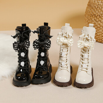 Високи ботуши за момичета 2025, нови есенни и зимни детски плюшени ботуши Martin, сладки, готини, модни ботуши в принцесен стил