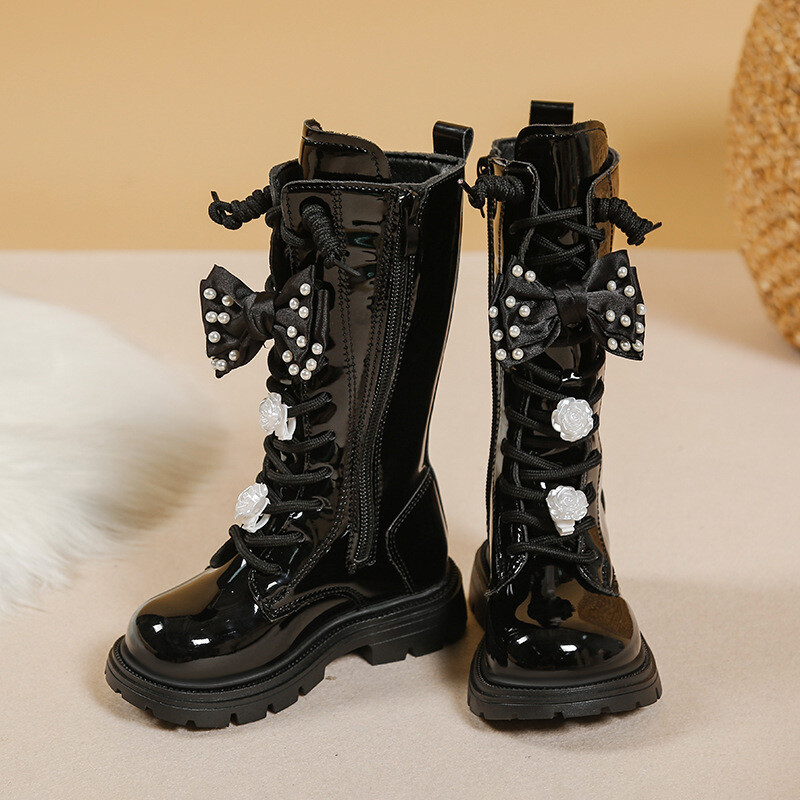 Високи ботуши за момичета 2025, нови есенни и зимни детски плюшени ботуши Martin, сладки, готини, модни ботуши в принцесен стил