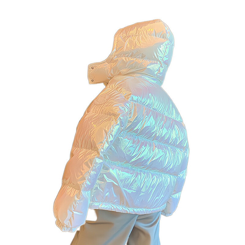 Jachetă de damă cu un singur nasture, albă, strălucitoare, din bumbac cu puf, stil nou 2025, jachetă groasă, elegantă și la modă, cu glugă, pentru femei