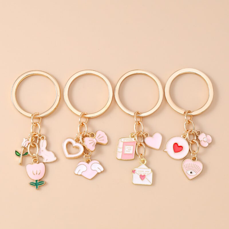 Европейски и американски трансгранични бижута нова мода заек лале ключодържател панделка сърце плик ключодържател висулка