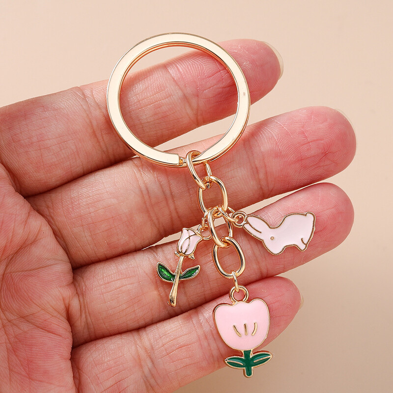 Европейски и американски трансгранични бижута нова мода заек лале ключодържател панделка сърце плик ключодържател висулка