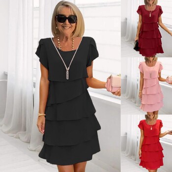 Rochie de vară nouă, cu mânecă scurtă, guler rotund, culoare solidă, pentru femei, 2025, stație independentă, europeană și americană, transfrontalieră