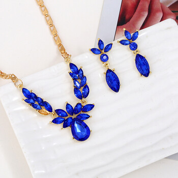 Eiropas un Amerikas modes rotaslietas, asaras formas dimantu inkrustēta kaklarota un auskaru komplekts, svinīga apģērba aksesuāri