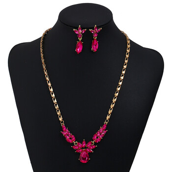 Eiropas un Amerikas modes rotaslietas, asaras formas dimantu inkrustēta kaklarota un auskaru komplekts, svinīga apģērba aksesuāri