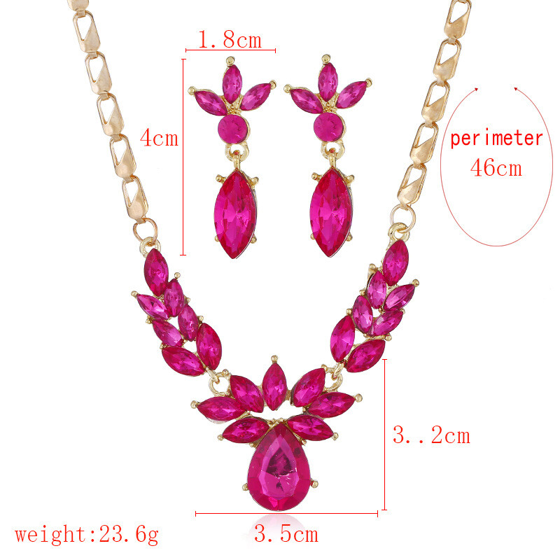 Eiropas un Amerikas modes rotaslietas, asaras formas dimantu inkrustēta kaklarota un auskaru komplekts, svinīga apģērba aksesuāri