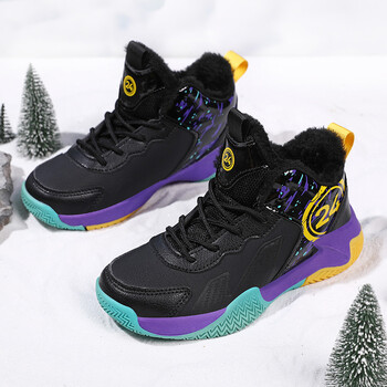 Баскетболни обувки за момчета, 10-1 година, зимна подплата с полар, дебел памук, топли, неплъзгащи се, устойчиви на износване, детски баскетболни обувки
