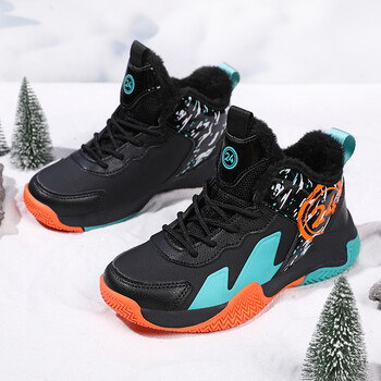 Баскетболни обувки за момчета, 10-1 година, зимна подплата с полар, дебел памук, топли, неплъзгащи се, устойчиви на износване, детски баскетболни обувки