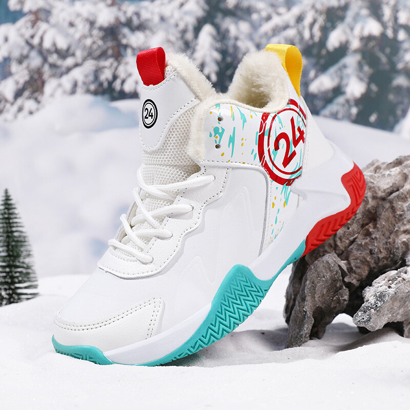 Баскетболни обувки за момчета, 10-1 година, зимна подплата с полар, дебел памук, топли, неплъзгащи се, устойчиви на износване, детски баскетболни обувки