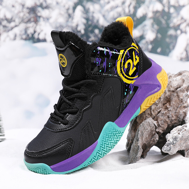 Баскетболни обувки за момчета, 10-1 година, зимна подплата с полар, дебел памук, топли, неплъзгащи се, устойчиви на износване, детски баскетболни обувки