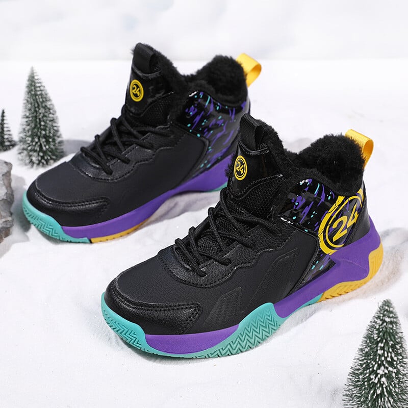 Баскетболни обувки за момчета, 10-1 година, зимна подплата с полар, дебел памук, топли, неплъзгащи се, устойчиви на износване, детски баскетболни обувки