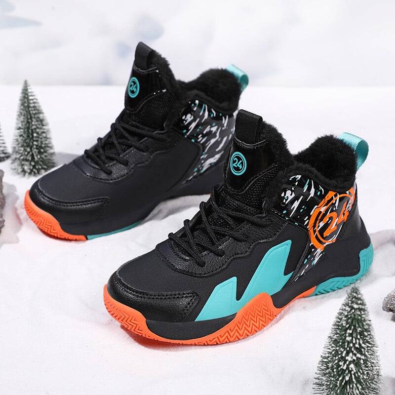 Баскетболни обувки за момчета, 10-1 година, зимна подплата с полар, дебел памук, топли, неплъзгащи се, устойчиви на износване, детски баскетболни обувки