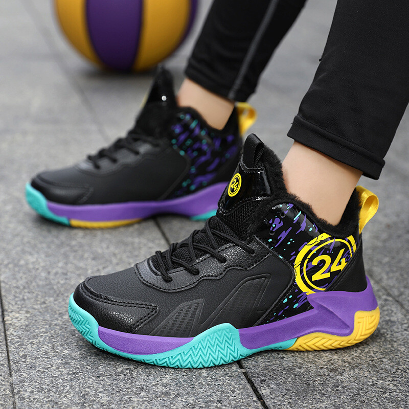 Баскетболни обувки за момчета, 10-1 година, зимна подплата с полар, дебел памук, топли, неплъзгащи се, устойчиви на износване, детски баскетболни обувки