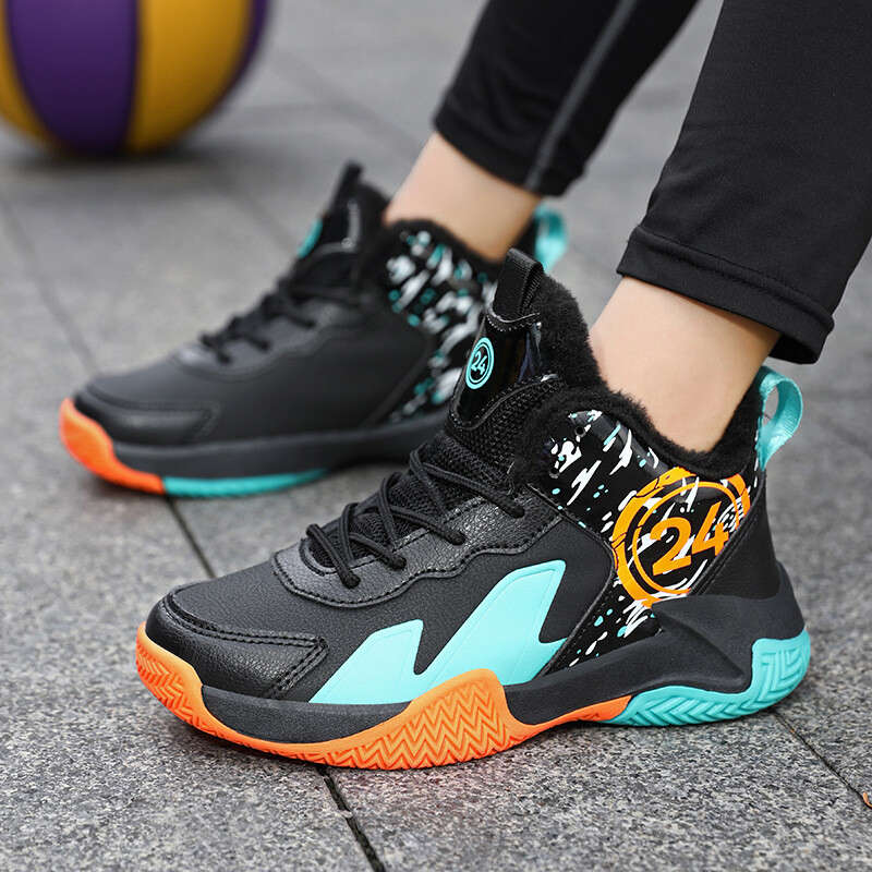 Баскетболни обувки за момчета, 10-1 година, зимна подплата с полар, дебел памук, топли, неплъзгащи се, устойчиви на износване, детски баскетболни обувки